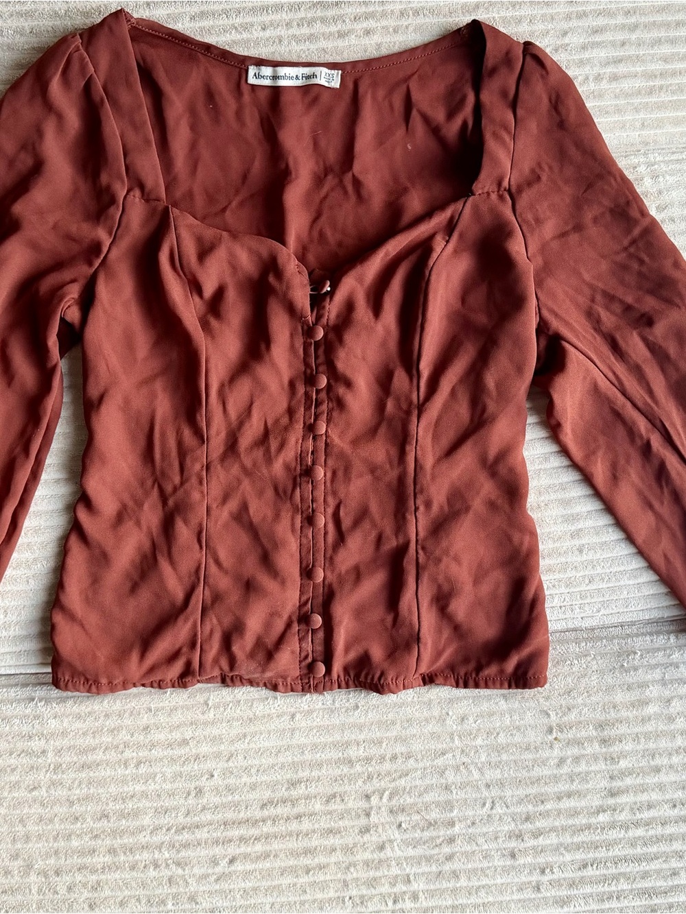 Abercrombie & Fitch Women's Rust Brown Button-Front Square Neck Blouse